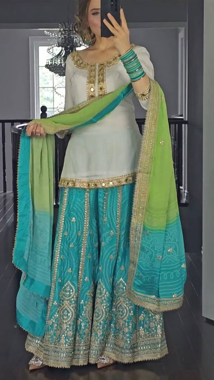 Turquoise & Lime Heritage Sharara Set